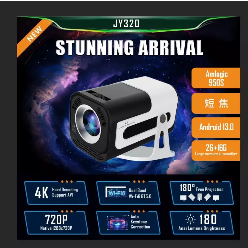 Projetor JY320 Android 13 Portátil 4K HD 110v/220v